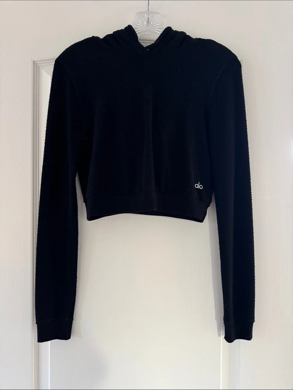ALO Yoga Black Cropped Hoodie with Subtle Logo